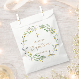 greenery wreath Baptism Favour Bags