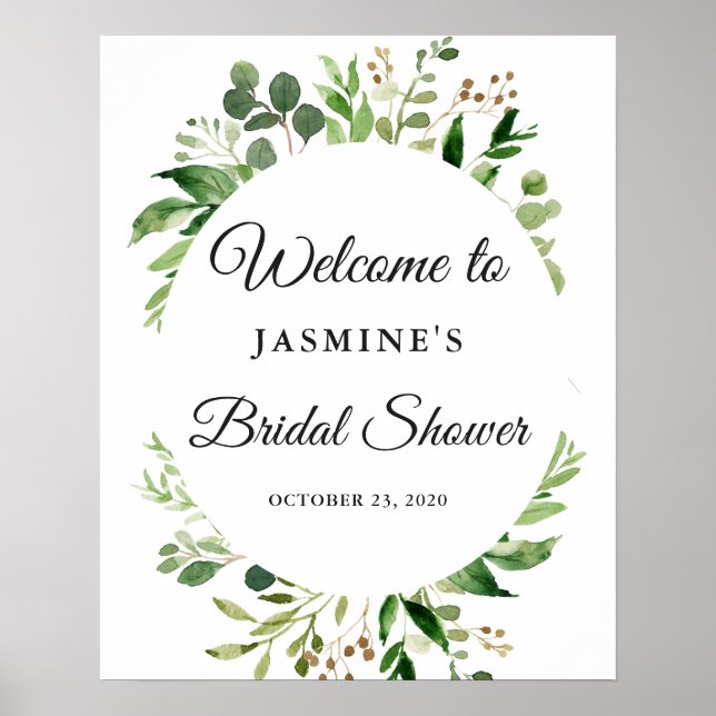 Greenery Wreath Bridal Shower Welcome Sign (Front)