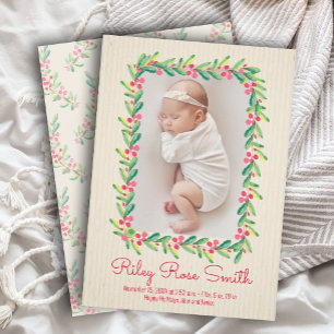 Greenery Wreath Christmas Photo Birth Announcement