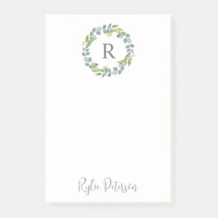 Greenery Wreath Custom Monogram Post-It Notes