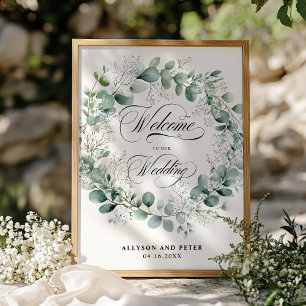 Greenery Wreath Elegant Neutral Script Wedding Poster