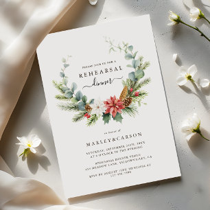 Greenery Wreath Evergreen Wedding Rehearsal Dinner Invitation