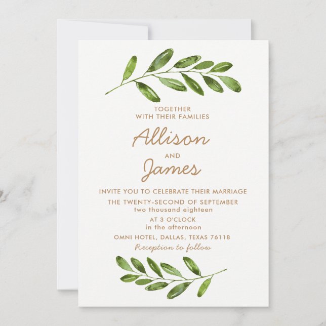 Greenery Wreath Leaves Elegant Wedding Invitation (Front)