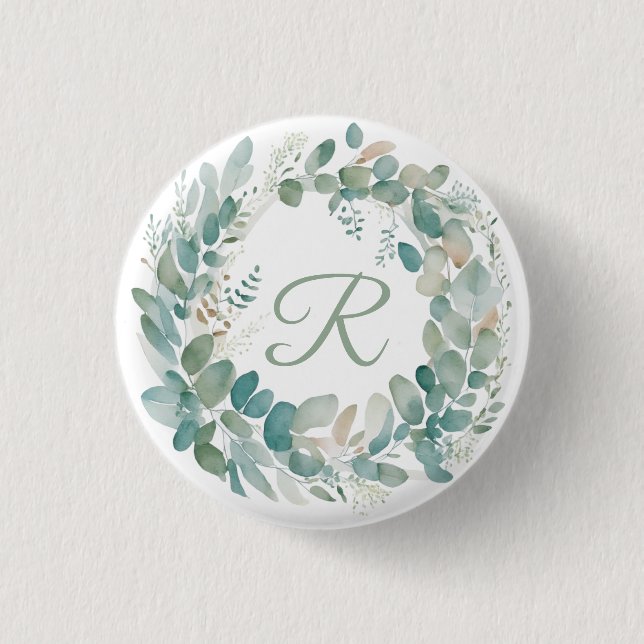 Greenery wreath Monogram  3 Cm Round Badge (Front)