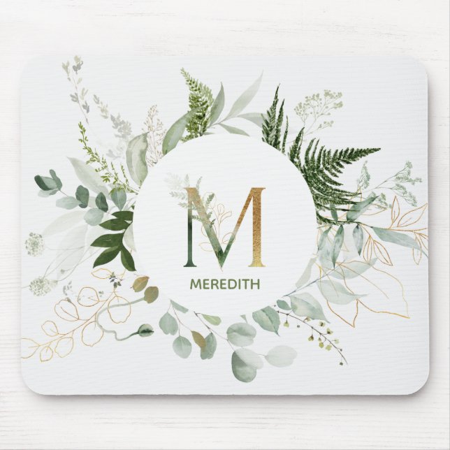 Greenery Wreath Monogram Letter M Mouse Pad (Front)