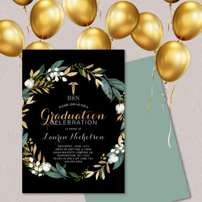 Greenery Wreath Nurse Graduation Party Invitation (Creator Uploaded)