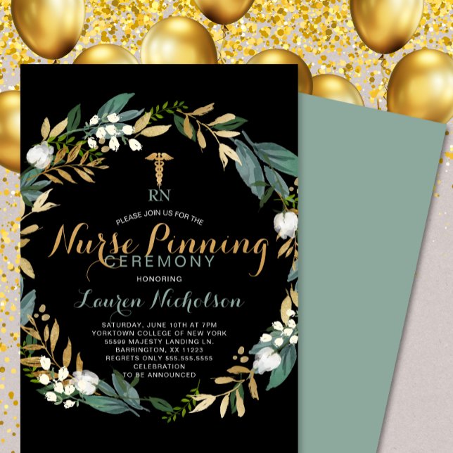 Greenery Wreath Nurse Pinning Ceremony Invitation (Creator Uploaded)