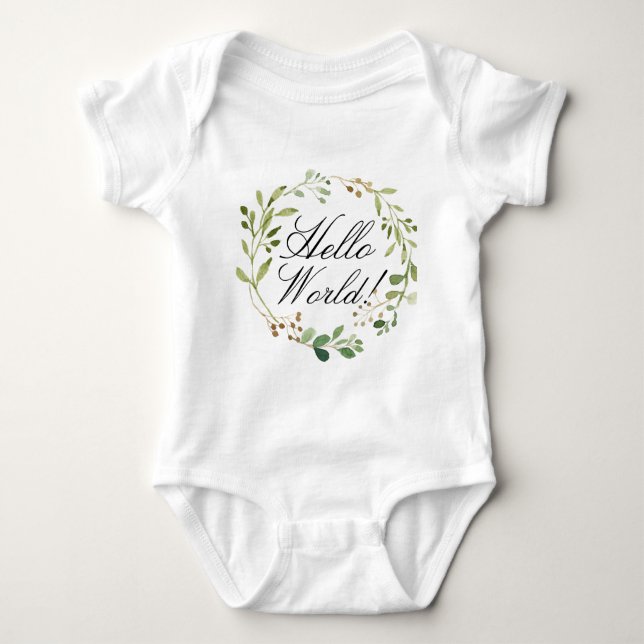 Greenery Wreath personalised Baby Bodysuit (Front)