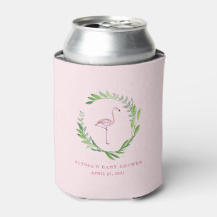 Greenery Wreath Pink Flamingo Can Cooler