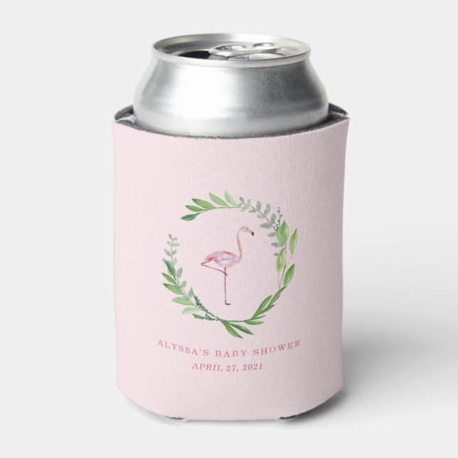 Greenery Wreath | Pink Flamingo Can Cooler (Can Front)
