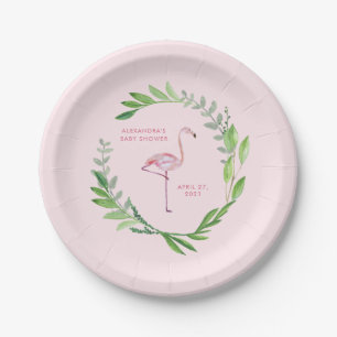 Greenery Wreath   Pink Flamingo Paper Plate