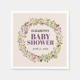 Greenery Wreath Purple Baby Shower Napkin