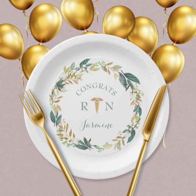 Greenery wreath RN graduation party decor Paper Plate (Creator Uploaded)