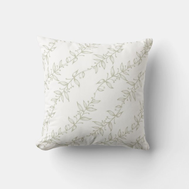 Greenery wreath sage green rustic floral  cushion (Front)