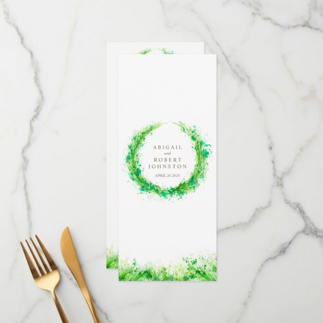 Greenery wreath watercolor art the menu (Front/Back In Situ)