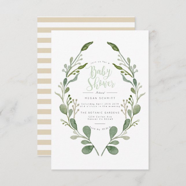Greenery Wreath Watercolor | Baby Shower Invite (Front/Back)