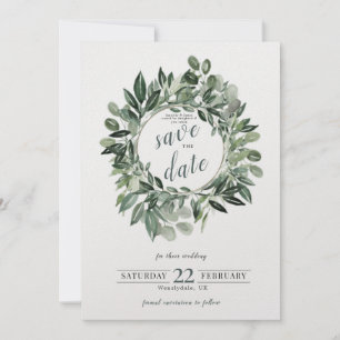 Greenery Wreath, Watercolour foliage summer Holiday Card