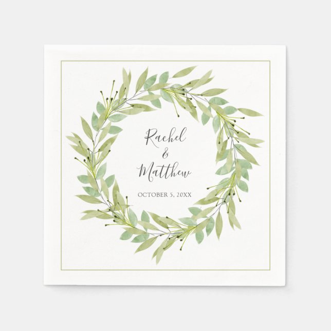 Greenery Wreath Wedding Napkin (Front)