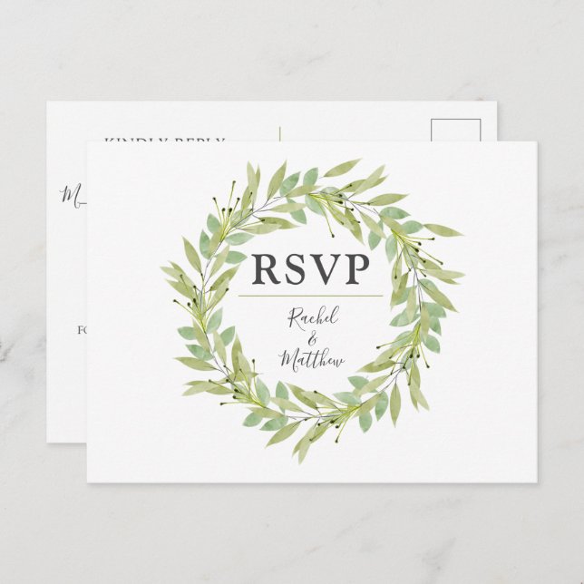 Greenery Wreath Wedding RSVP Post Cards (Front/Back)