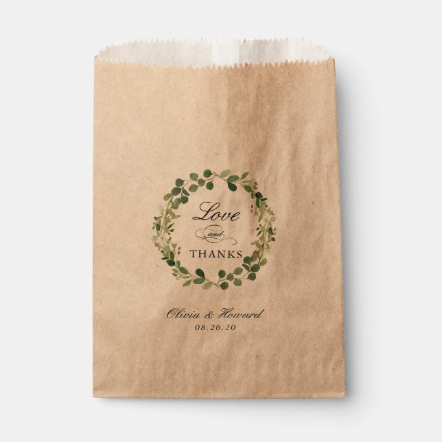 Greenery Wreath Wedding Thank You Favour Bag (Front)
