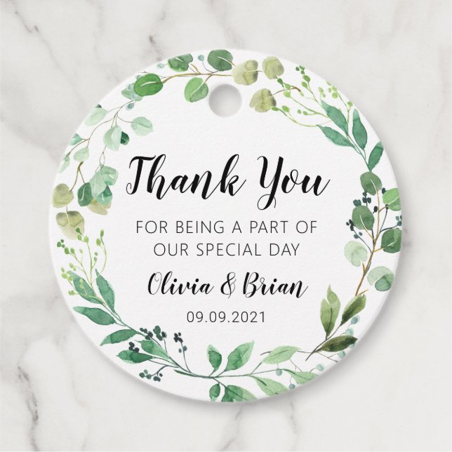 Greenery Wreath Wedding Thank You Favour Tag (Front)