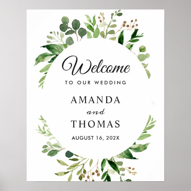 Greenery Wreath Wedding Welcome Sign (Front)
