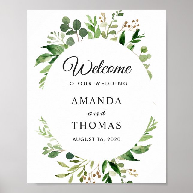 Greenery Wreath Wedding Welcome Sign (Front)