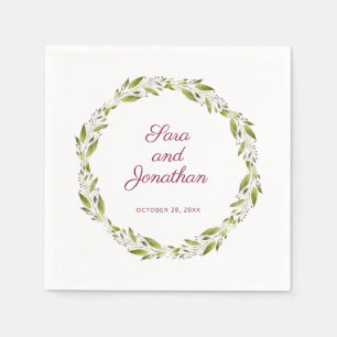 Greenery Wreath with Burgundy Wedding Napkin