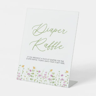 Greenery Yellow Pink Wildflower Diaper Raffle Pedestal Sign