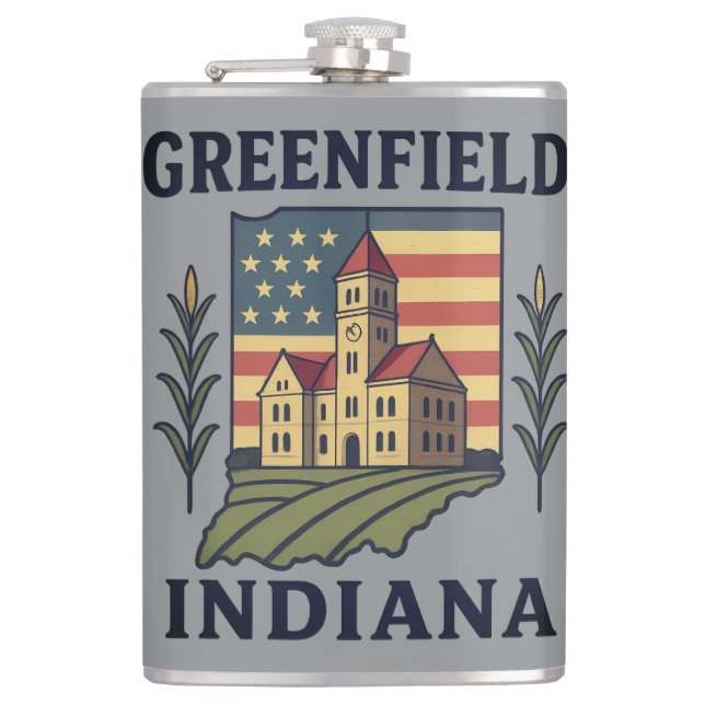 Greenfield Indiana Courthouse Patriotic  Hip Flask (Front)
