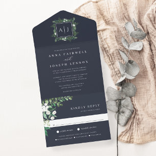 Greenhouse Elegant Watercolor Botanical Wedding All In One Invitation