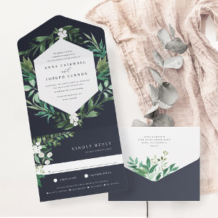 Greenhouse Elegant Watercolor Botanical Wedding All In One Invitation