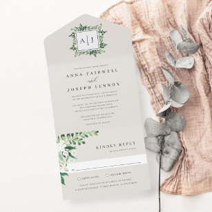 Greenhouse   Elegant Watercolor Botanical Wedding All In One Invitation