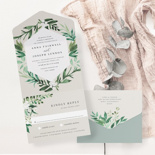 Greenhouse | Elegant Watercolor Botanical Wedding All In One Invitation (Creator Uploaded)