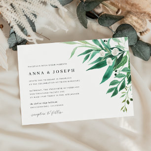 Greenhouse Green Watercolor Foliage Wedding Invitation