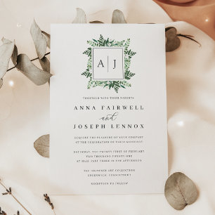 Greenhouse Monogram Green Botanical Wedding Invitation