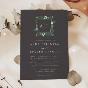 Greenhouse Monogram Green Botanical Wedding Invitation