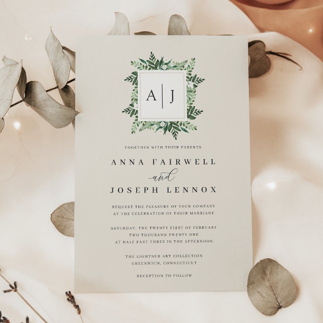 Greenhouse Monogram | Green Botanical Wedding Invitation (Creator Uploaded)