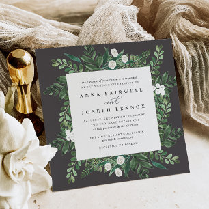 Greenhouse Square   Watercolor Botanical Wedding Invitation