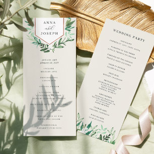 Greenhouse Watercolor Botanical Wedding Ceremony Programme