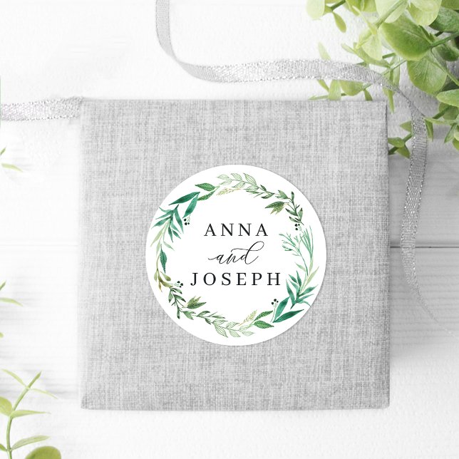 Greenhouse | Watercolor Botanical Wedding Classic Round Sticker (Creator Uploaded)