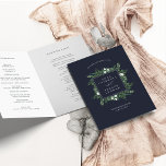 Greenhouse | Watercolor Botanical Wedding Programme<br><div class="desc">Designed to coordinate with our Greenhouse collection, these elegant folded wedding programs feature a rich navy blue exterior adorned with green watercolor botanical foliage and tiny white flowers. Customise the front with your names, wedding location, and date. Add your ceremony and bridal party details to the inside, and personalise the...</div>