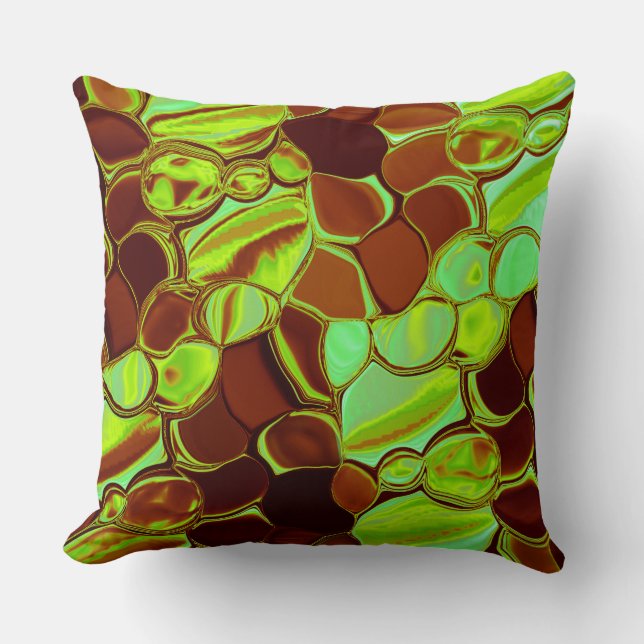 Greenish and brownish round, metallic perception cushion (Front)