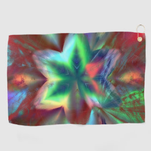 Greenish flower on stained red, under glass effect golf towel