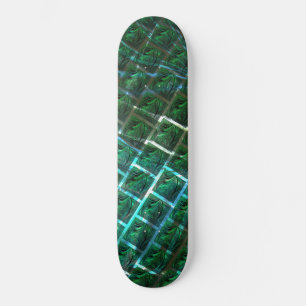 'Greenish framed eyes', scratches and bluish grid Skateboard