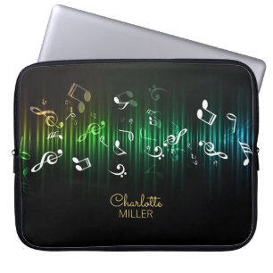 Greenish Music Notes and Custom Name Laptop Sleeve