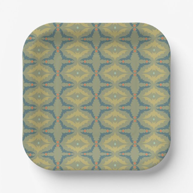 Greenish Retro Vintage Pattern Paper Plate (Front)