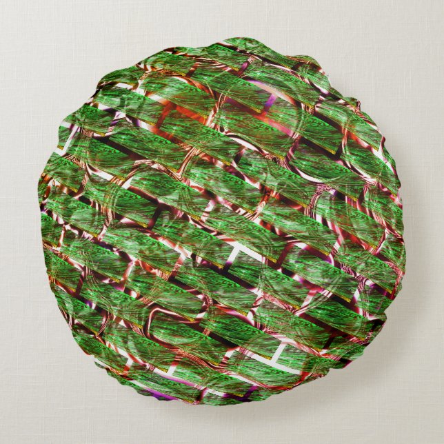 Greenish wall effect and bubbles salmon colour? round cushion (Back)