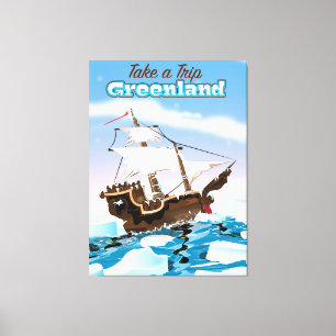 Greenland Cartoon travel poster print. Canvas Print