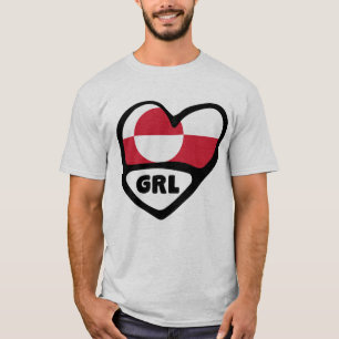 Greenland Country Code Flag Heart Pin Badge, GRL T-Shirt